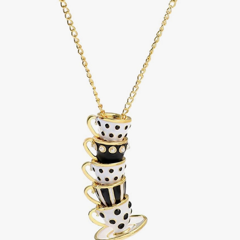 Private label collection tea cup pendant gold necklace. New in box. nickel free
